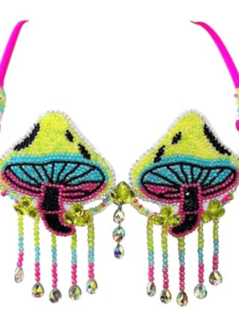iHeartRaves Neon Mushroom Beaded Festival Bra - Yellow, Pink, Blue